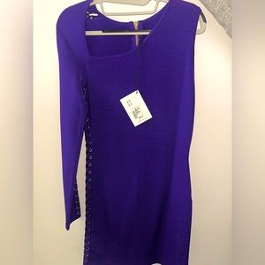 BALMAIN one shoulder lace up stretch knit mini dress